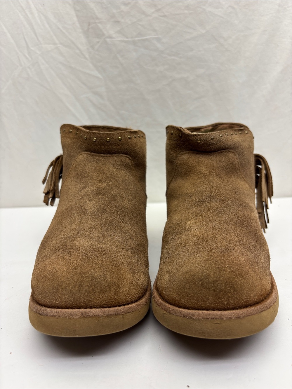 UGG Women’s Suede Fringe Ankle Bootie in Brown, size 3 for little girl, box 74